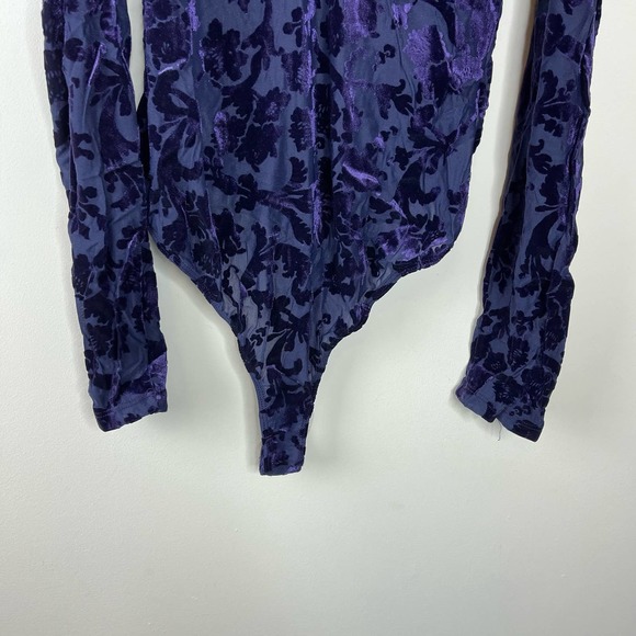 Free People Blue Deep Sea Combo Magic Hour Velvet Burnout Bodysuit NWT Medium - Picture 5 of 11